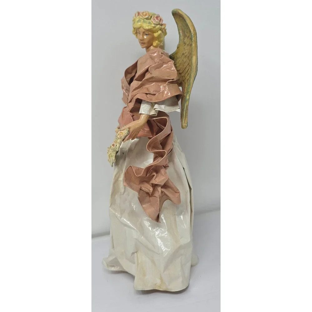 Amlings Angel Paper Mache  Christmas Tree Topper Figurine with Wreath and Wings‎